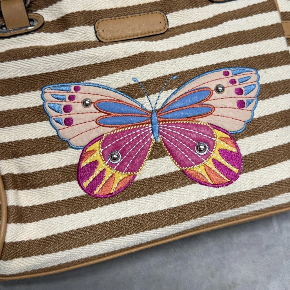 Rosetti Shoulder Bag Womens Medium Brown Stripe Butterfly Embroidered Purse